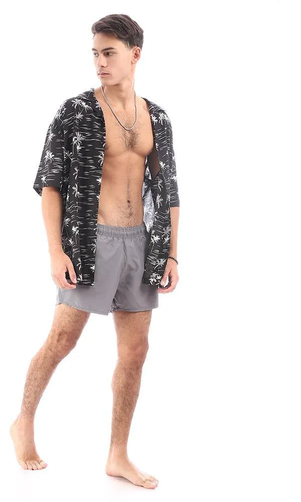 95675 Side Pockets Dark Grey Solid Swim Shorts