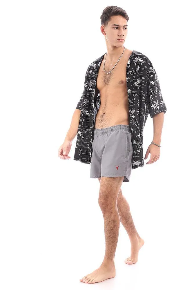 95675 Side Pockets Dark Grey Solid Swim Shorts