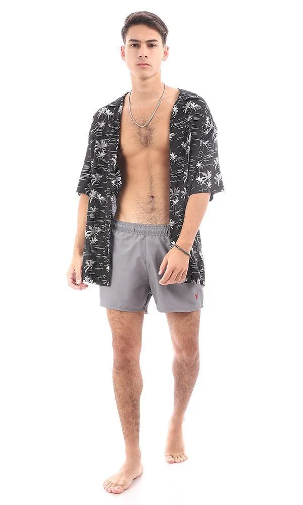 95675 Side Pockets Dark Grey Solid Swim Shorts