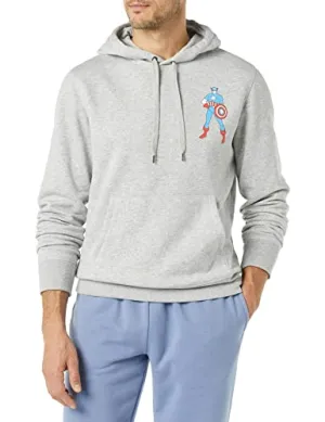 Amazon Essentials Men's Disney Star Wars Marvel Fleece Pullover Hoodie Sweatshirts, Marvel Captain America, Large