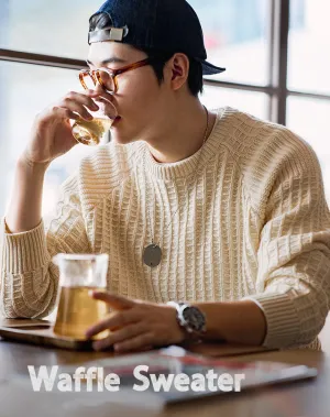 American Casual Waffle Round Neck Warm Pullover Men's Sweater