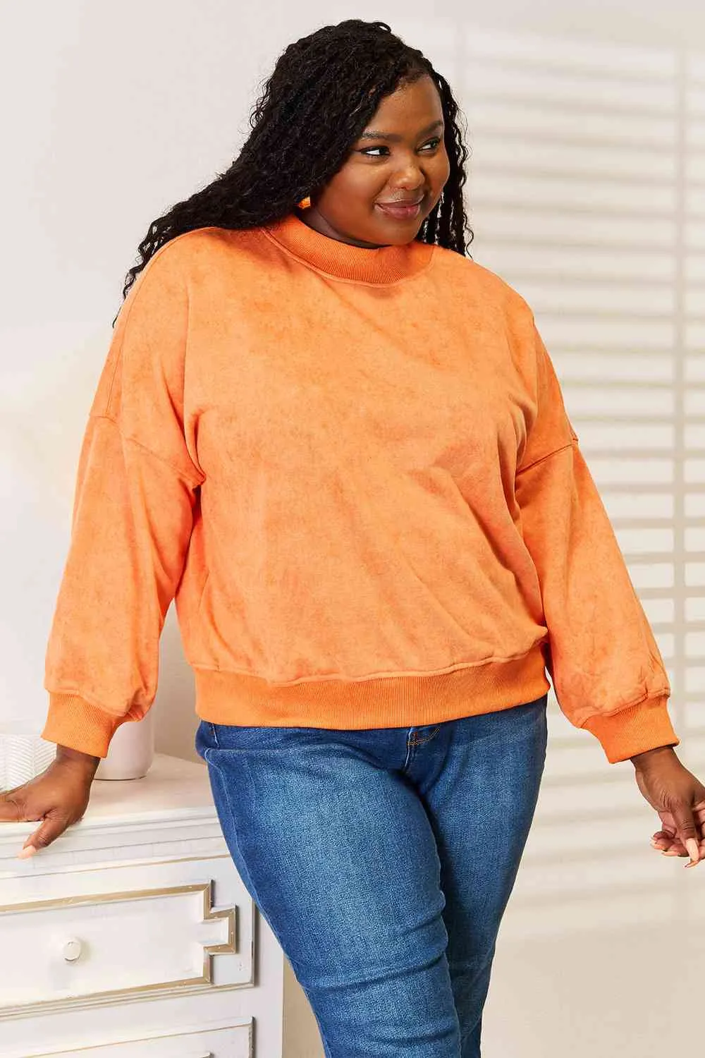 Arlene Basic Bae Round Neck Dropped Shoulder Sweatshirt