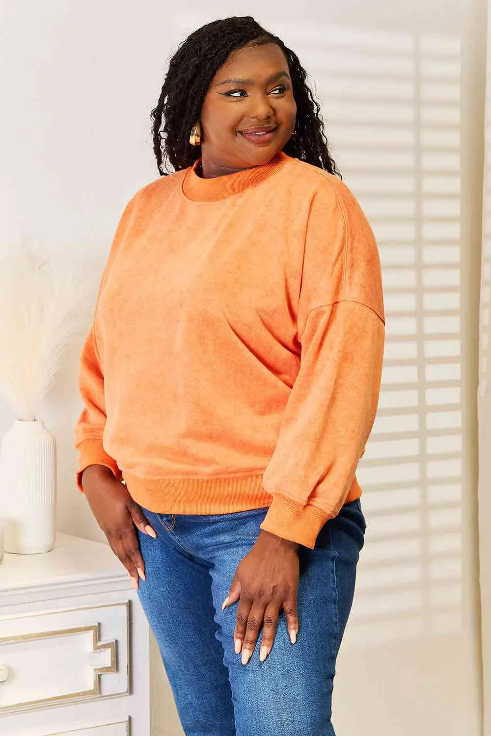 Arlene Basic Bae Round Neck Dropped Shoulder Sweatshirt