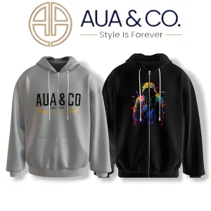 Bundle of 2 Stylish Zipper Hoodies for Men | AUA&CO | Winter Collection in Gray & Black
