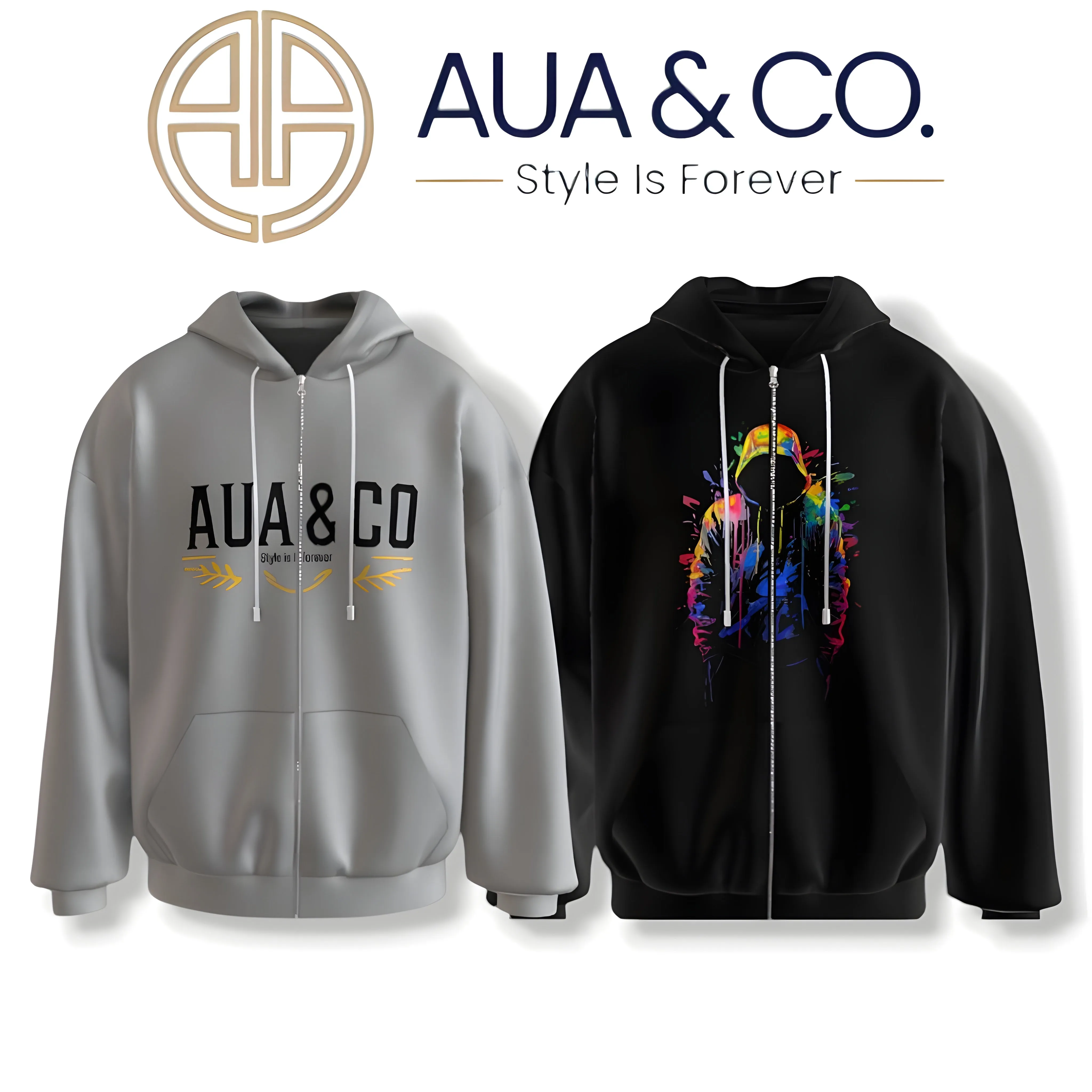 Bundle of 2 Stylish Zipper Hoodies for Men | AUA&CO | Winter Collection in Gray & Black