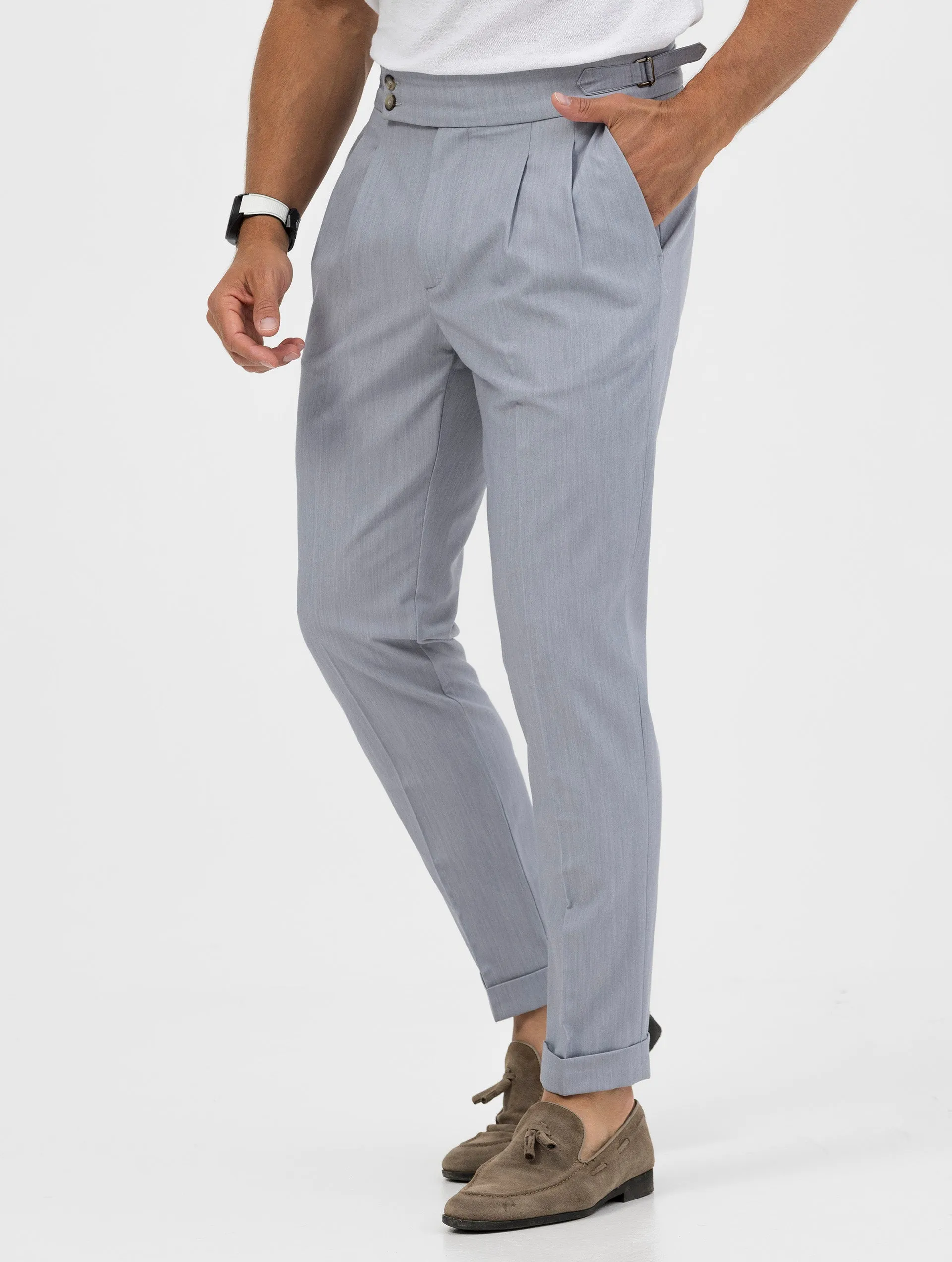 CALEB DOUBLE PINCES PANTS IN GREY