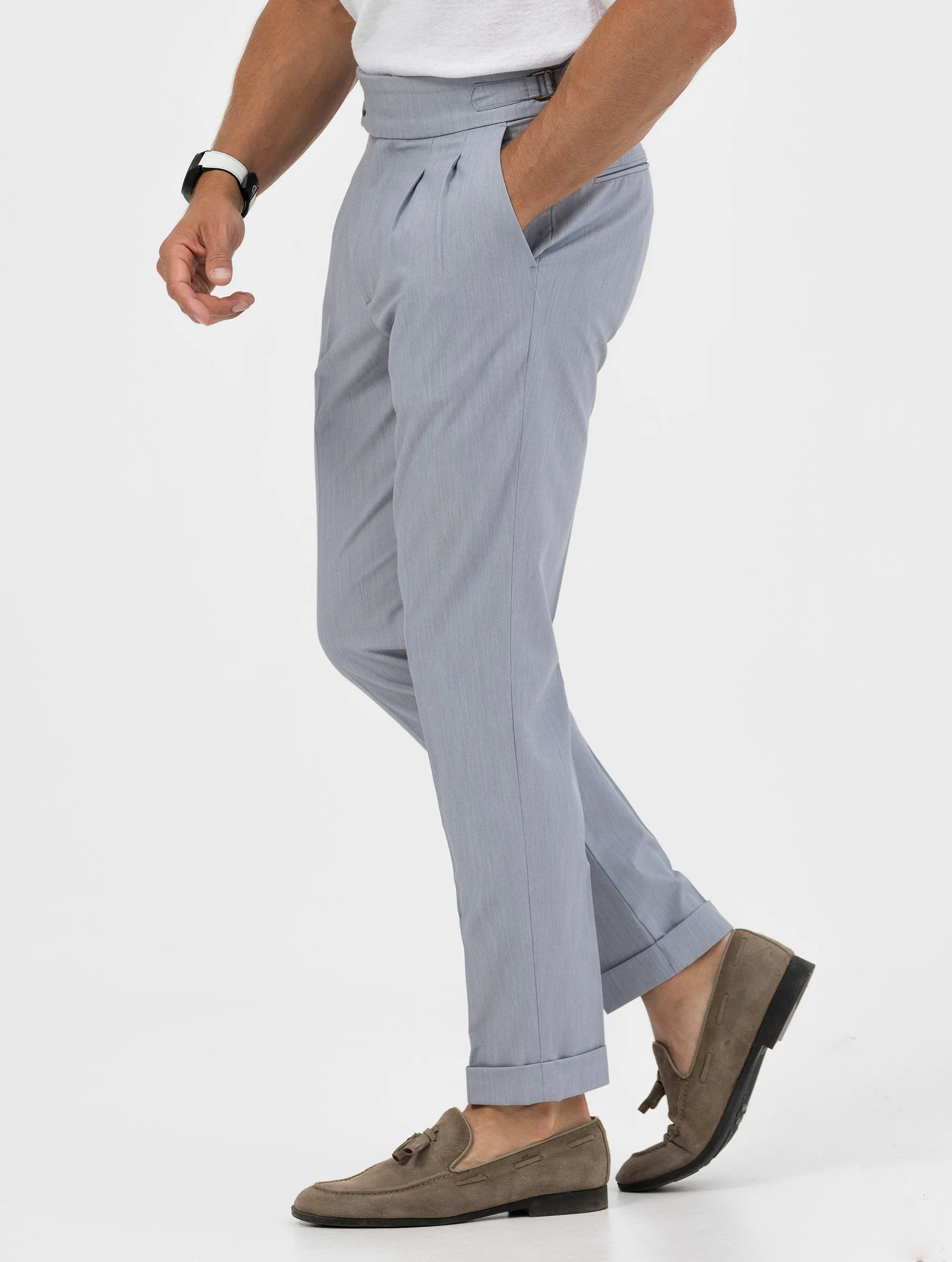 CALEB DOUBLE PINCES PANTS IN GREY