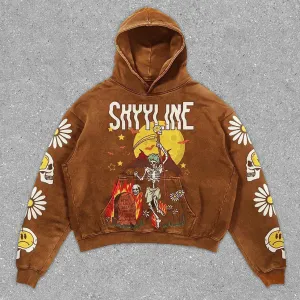 Casual statement street style printed hooded sweatshirt