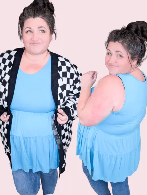 Chandler Tiered Solid Scoopneck Tank in Aqua