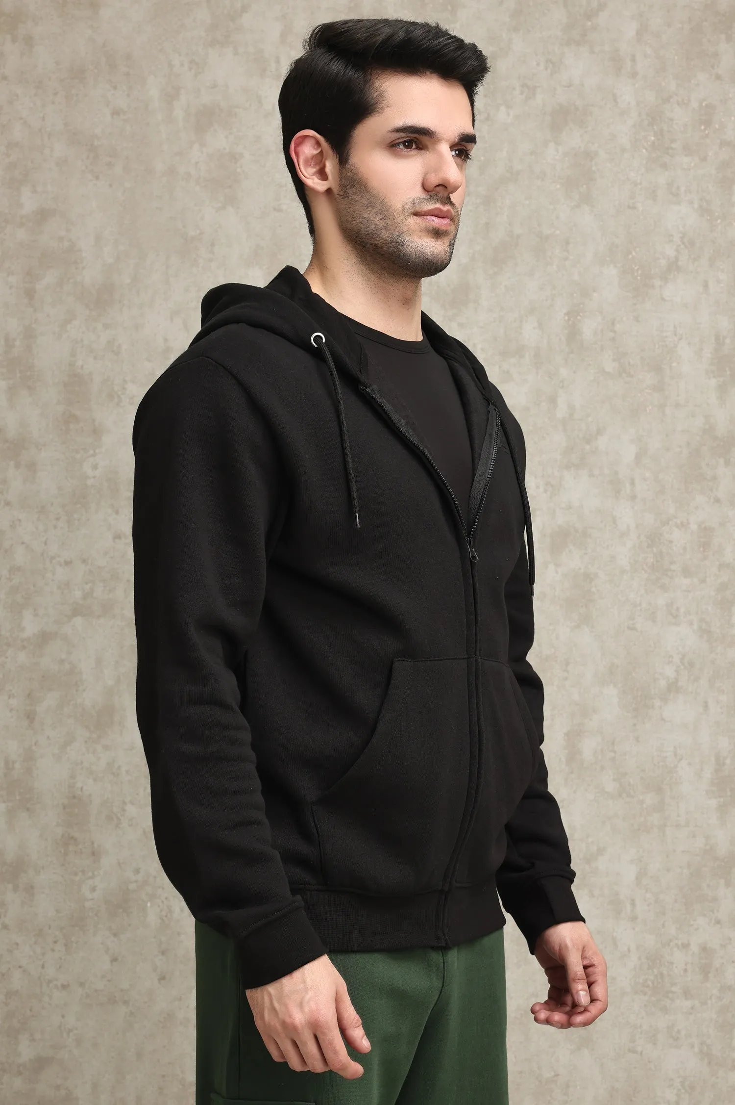 CLASSIC FLEECE-LINED ZIP-UP HOODIE-BLACK