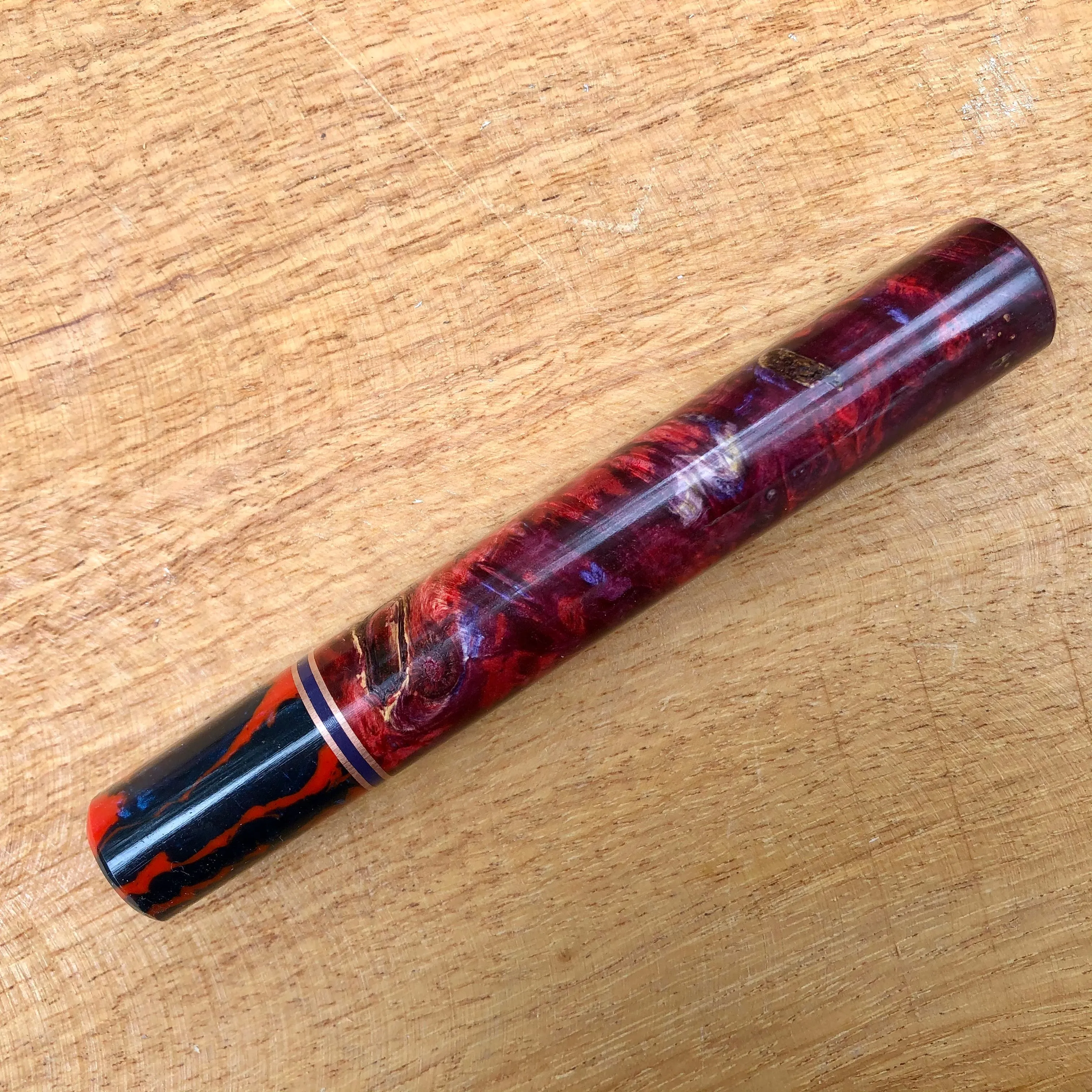 Custom Japanese Knife handle (wa handle) - Double dyed purple/red box elder with coral tide ferrule