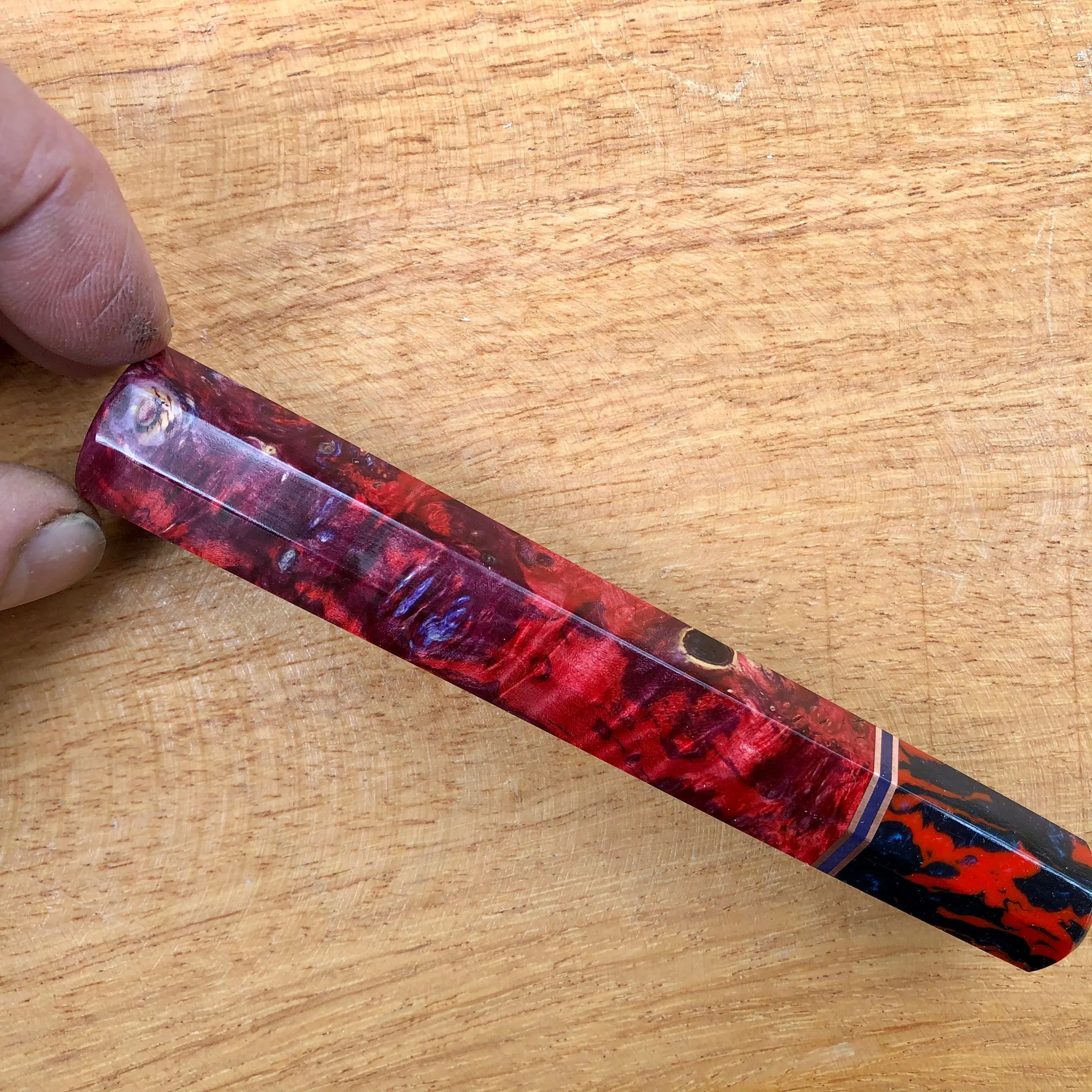 Custom Japanese Knife handle (wa handle) - Double dyed purple/red box elder with coral tide ferrule