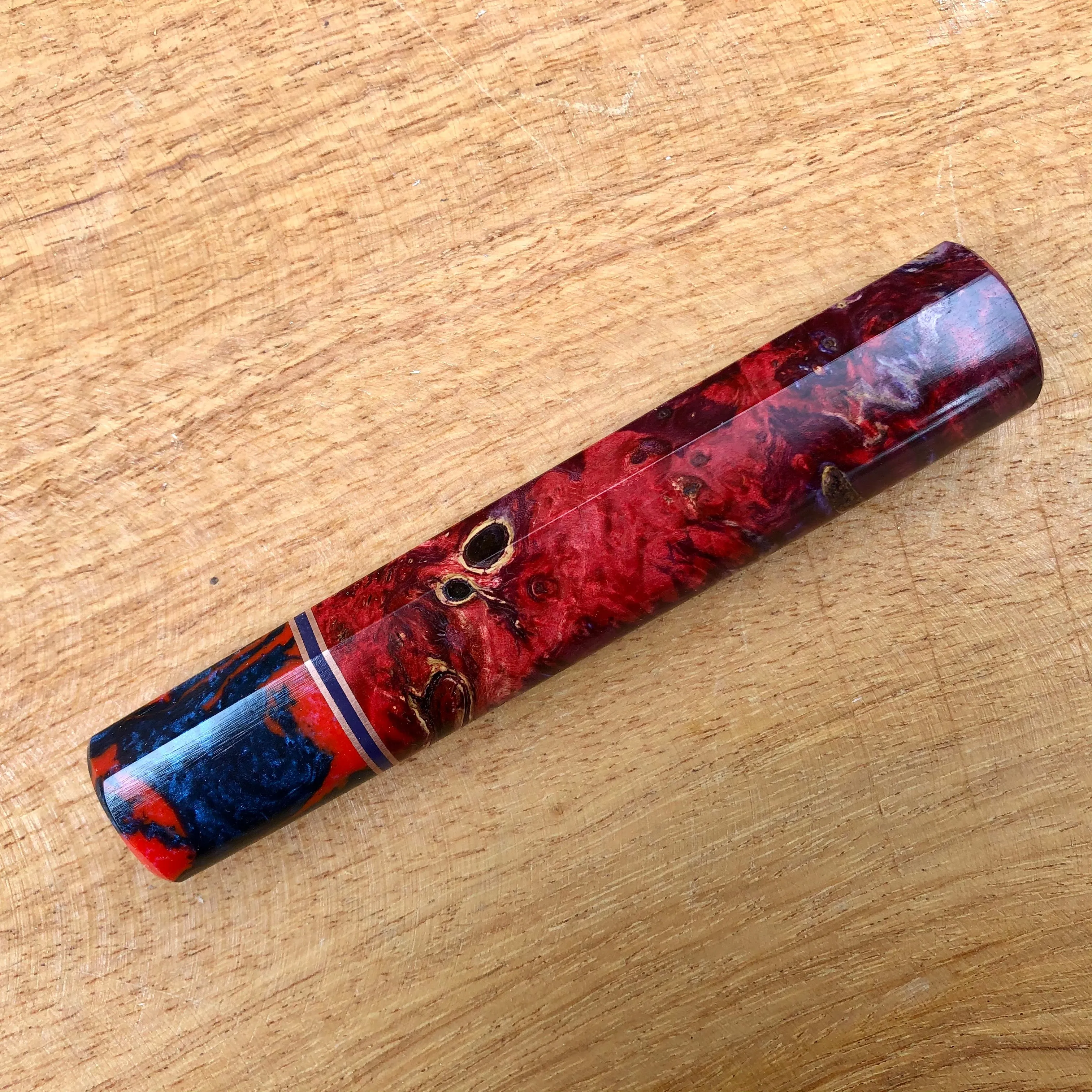 Custom Japanese Knife handle (wa handle) - Double dyed purple/red box elder with coral tide ferrule