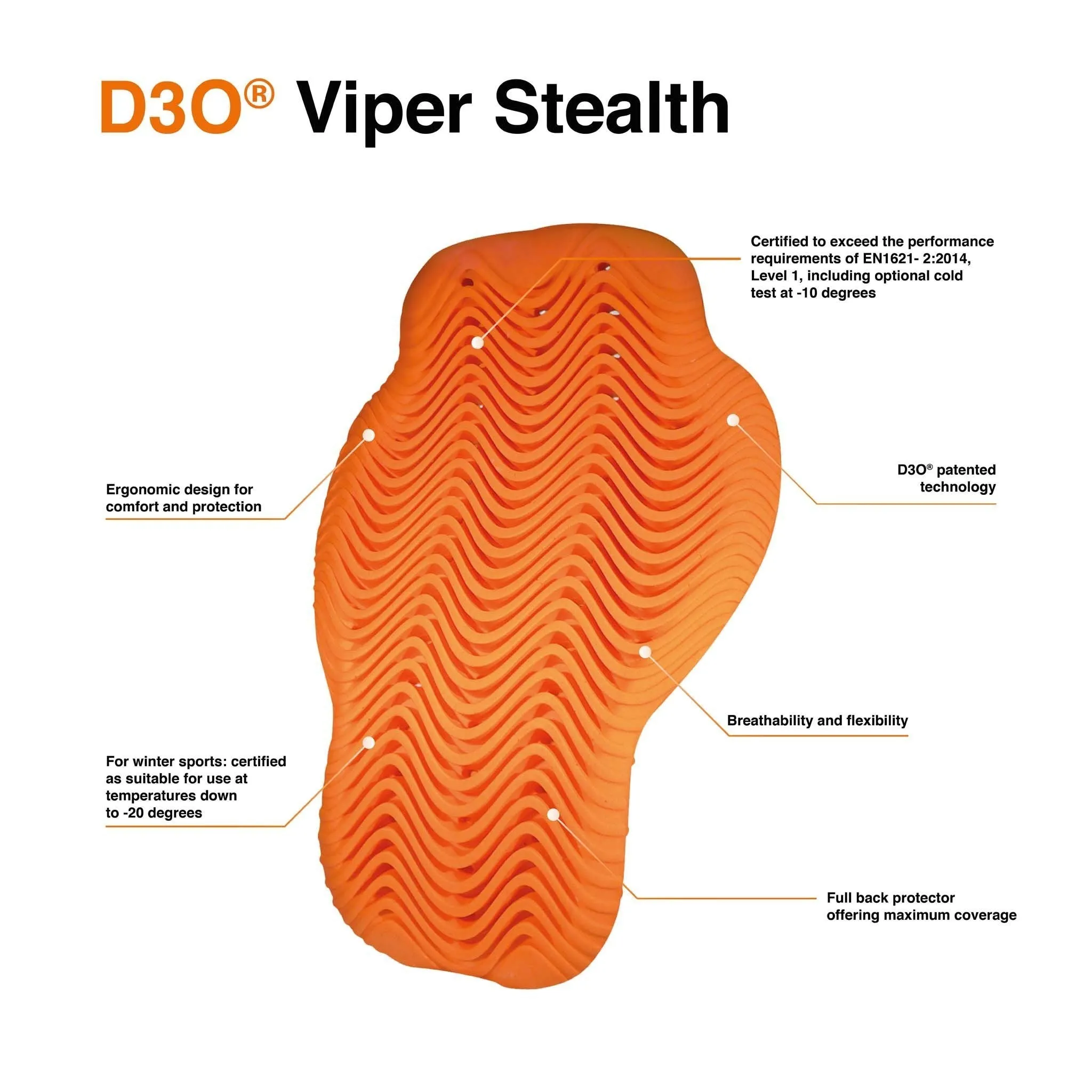 D3O Viper CE Lv 1 Large back protector for Jackets and Riding Shirts