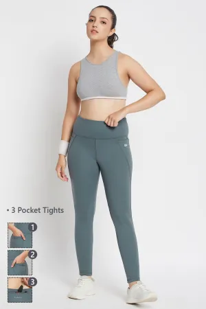 Dark Grey Poly Spandex High Rise 3-Pocket Tights