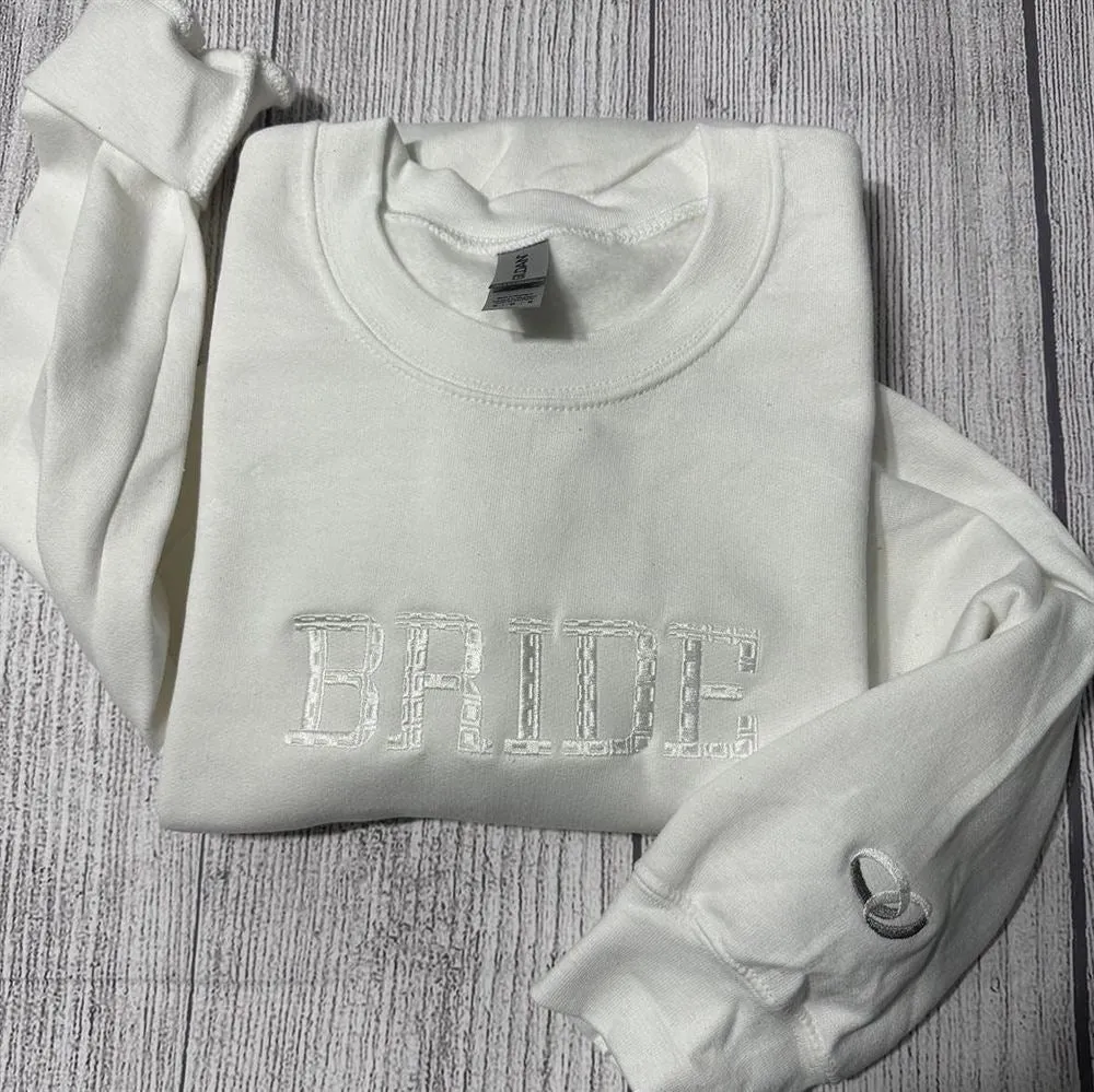 Embossed Bride Embroidered Sweatshirt, Women's Embroidered Sweatshirts