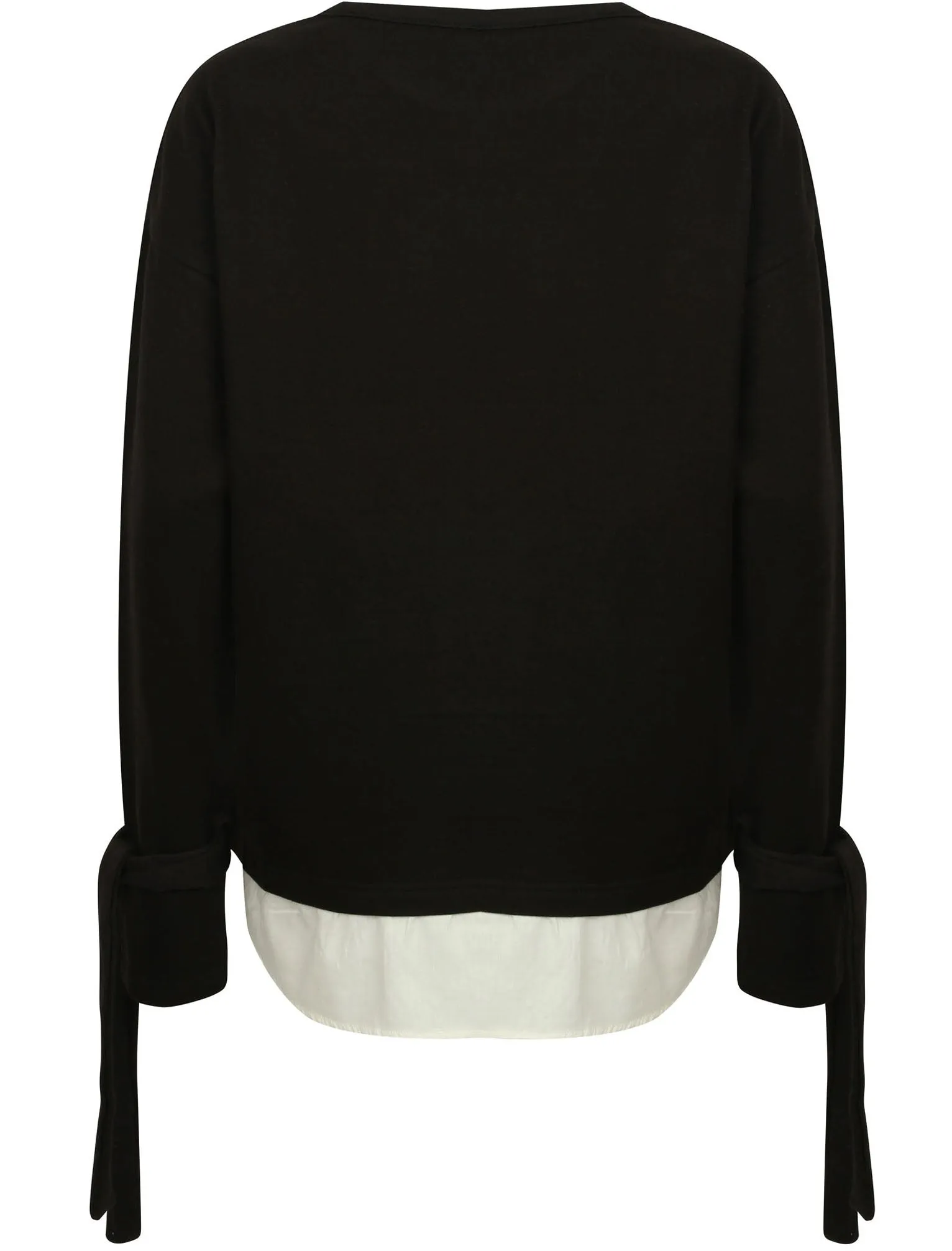 Fenman Layered Sweatshirt with Tie Sleeves in Jet Black - Amara Reya
