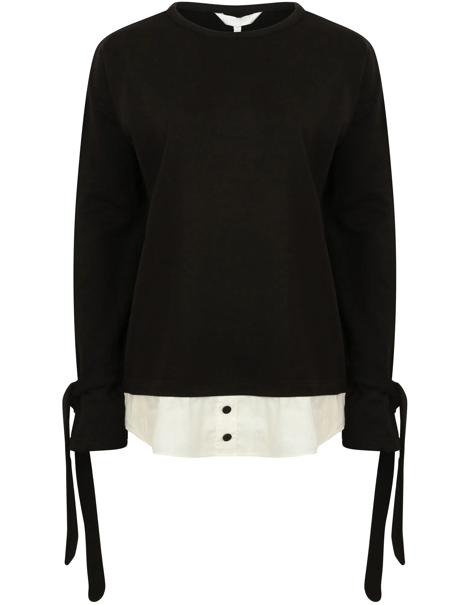Fenman Layered Sweatshirt with Tie Sleeves in Jet Black - Amara Reya