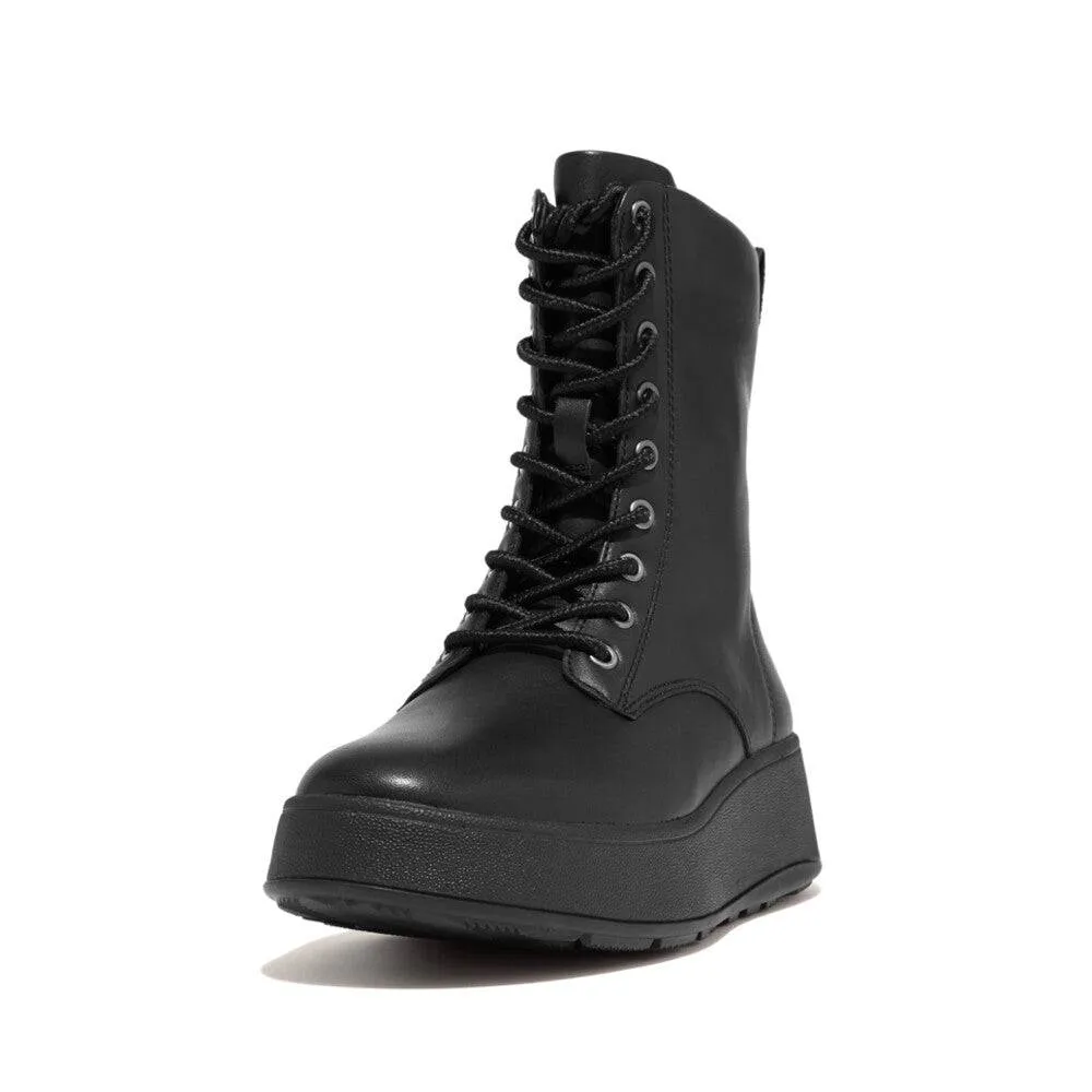 Fitflop Gm4-090 F-Mode Ladies All Black Leather Zip & Lace Ankle Boots