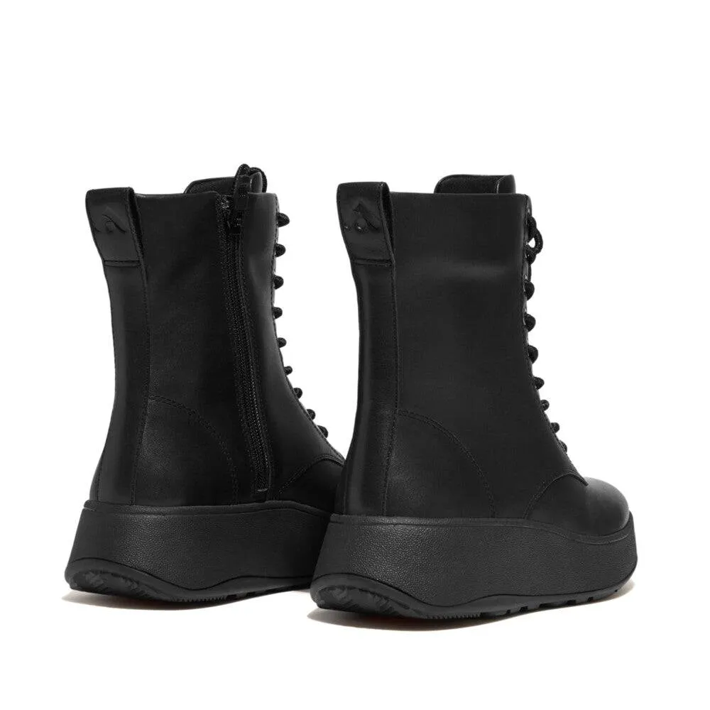 Fitflop Gm4-090 F-Mode Ladies All Black Leather Zip & Lace Ankle Boots