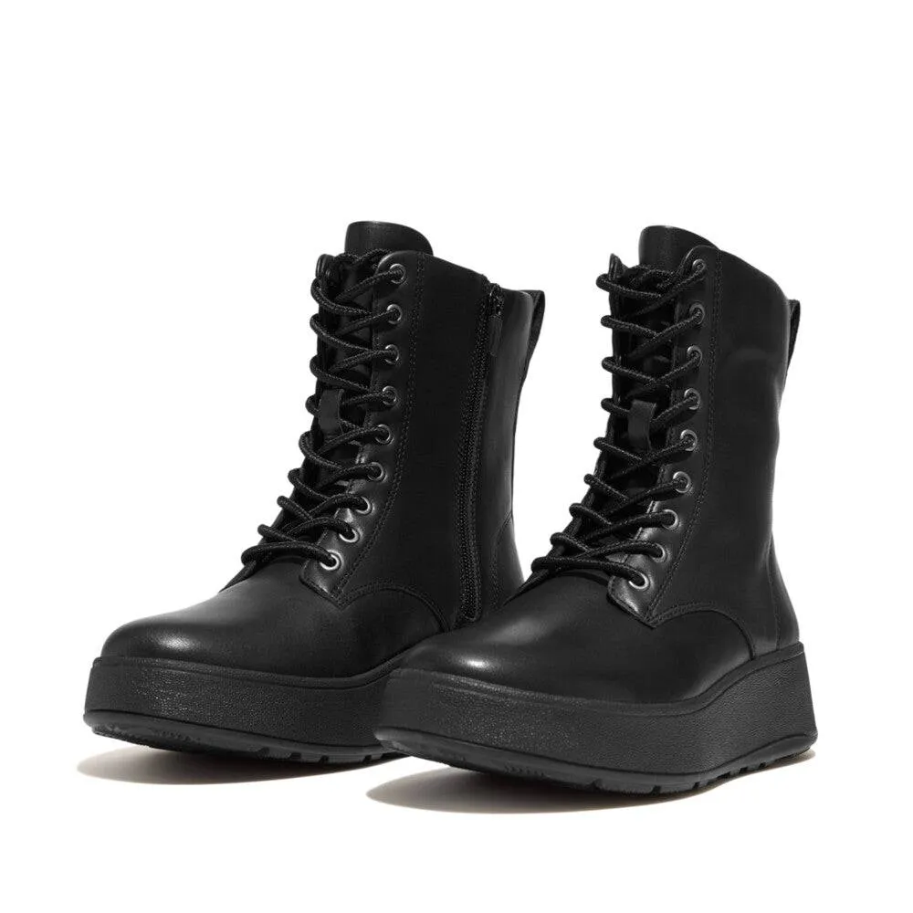 Fitflop Gm4-090 F-Mode Ladies All Black Leather Zip & Lace Ankle Boots