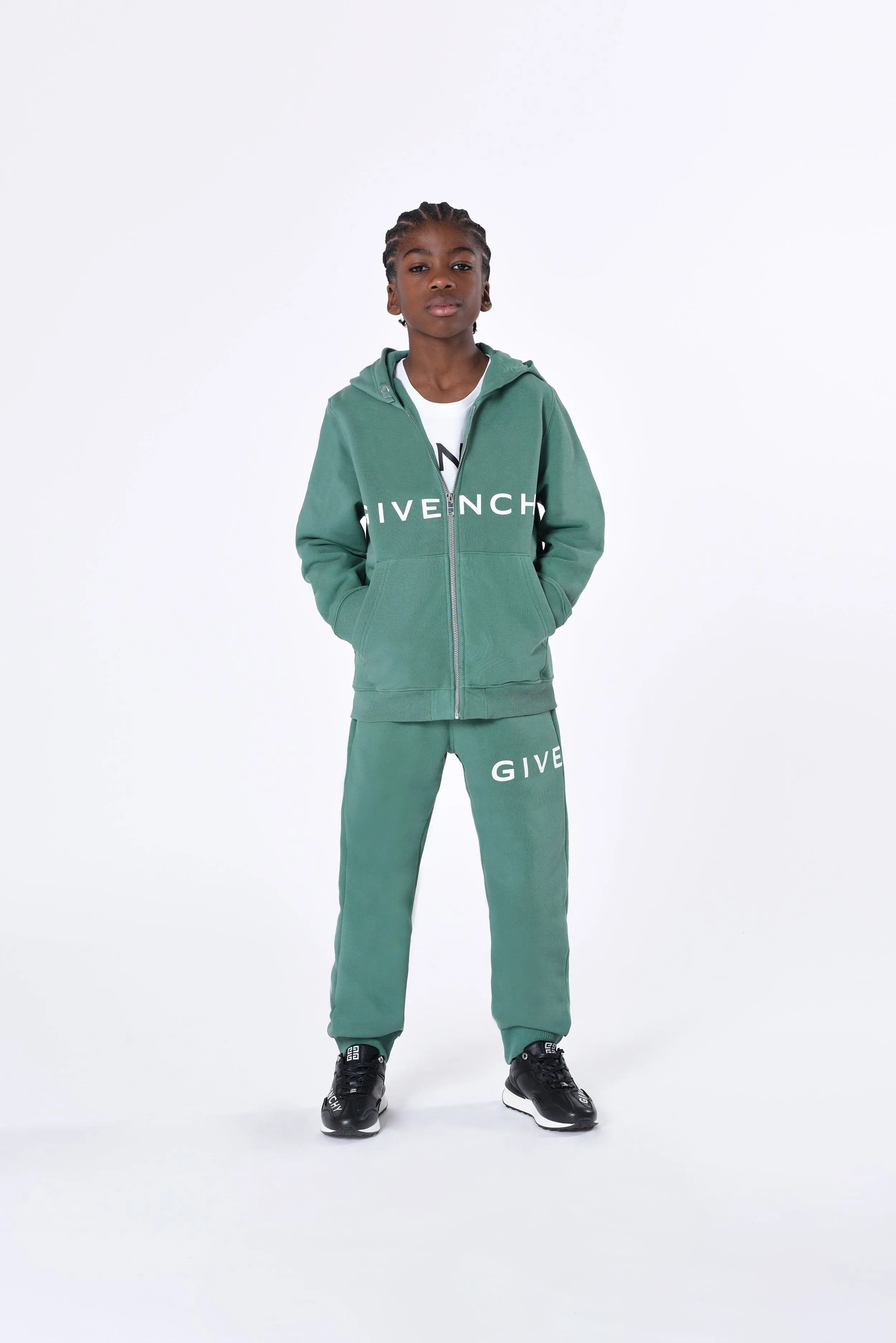 Givenchy Boys Logo Zip Up Top in Green