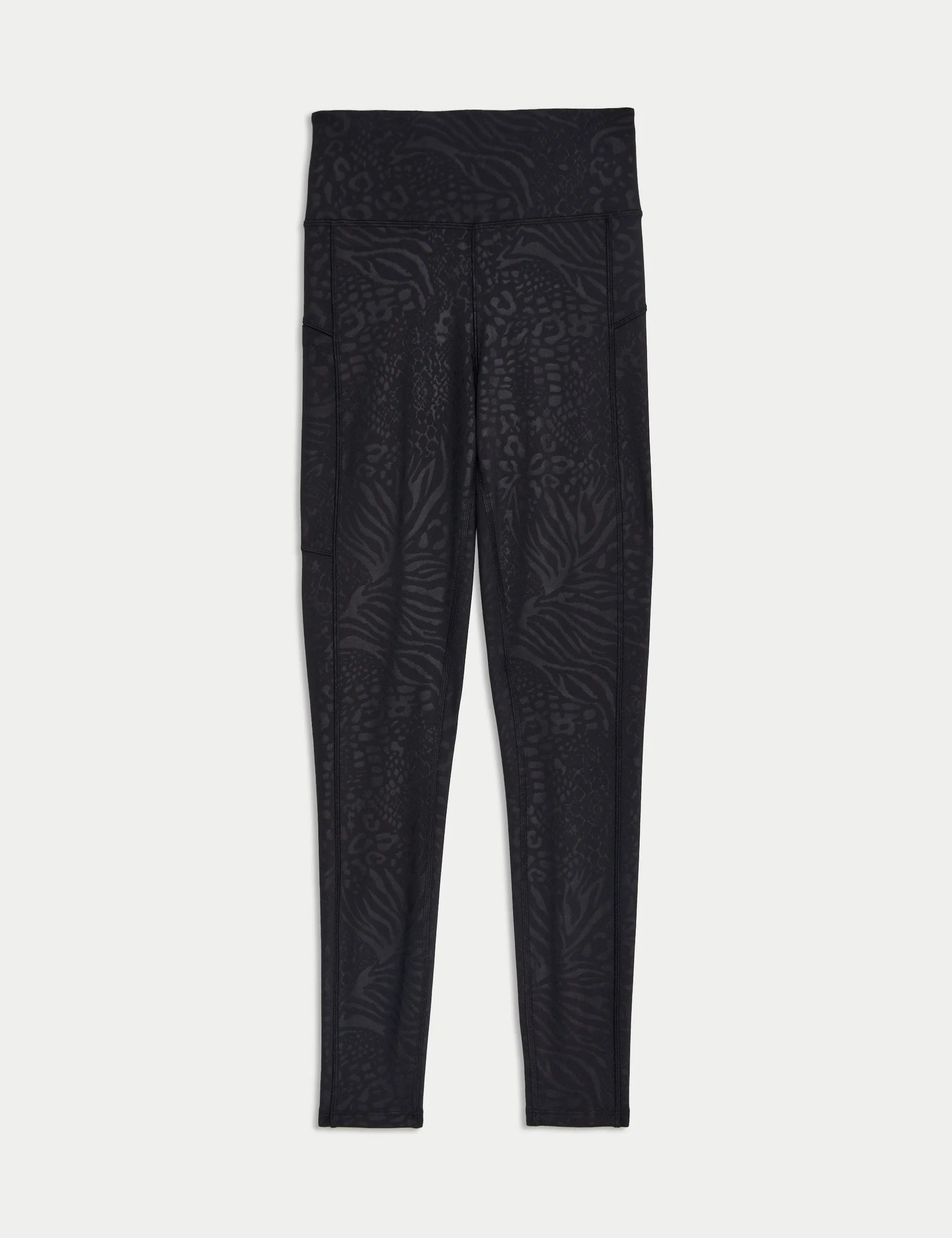 Go Move Printed Embossed High Waisted Gym Leggings - Black