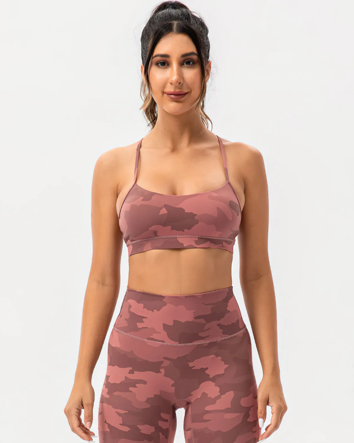 Harper Camo Y Sports Bra - Pink