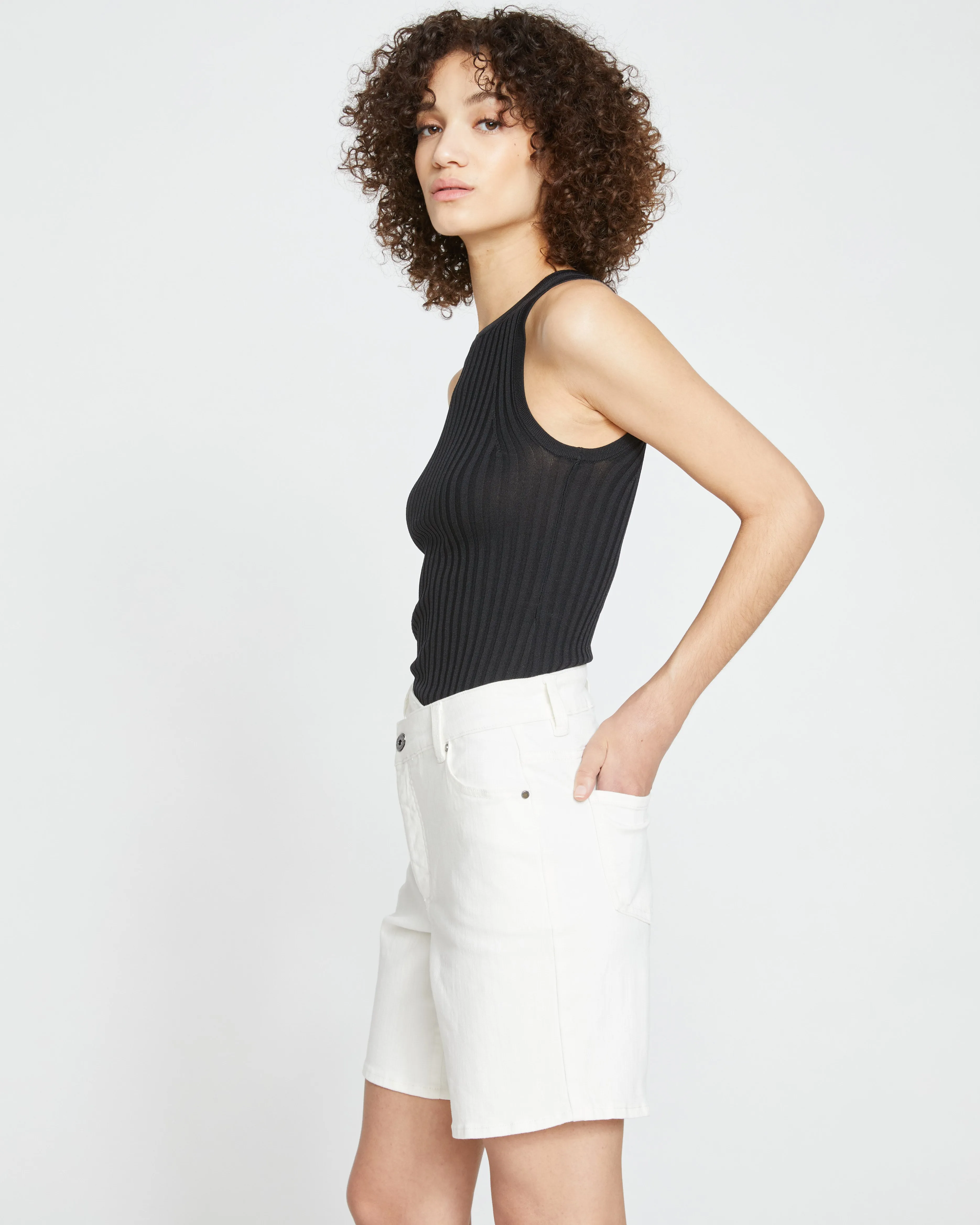 Katie High Rise Crossover Denim Shorts - White