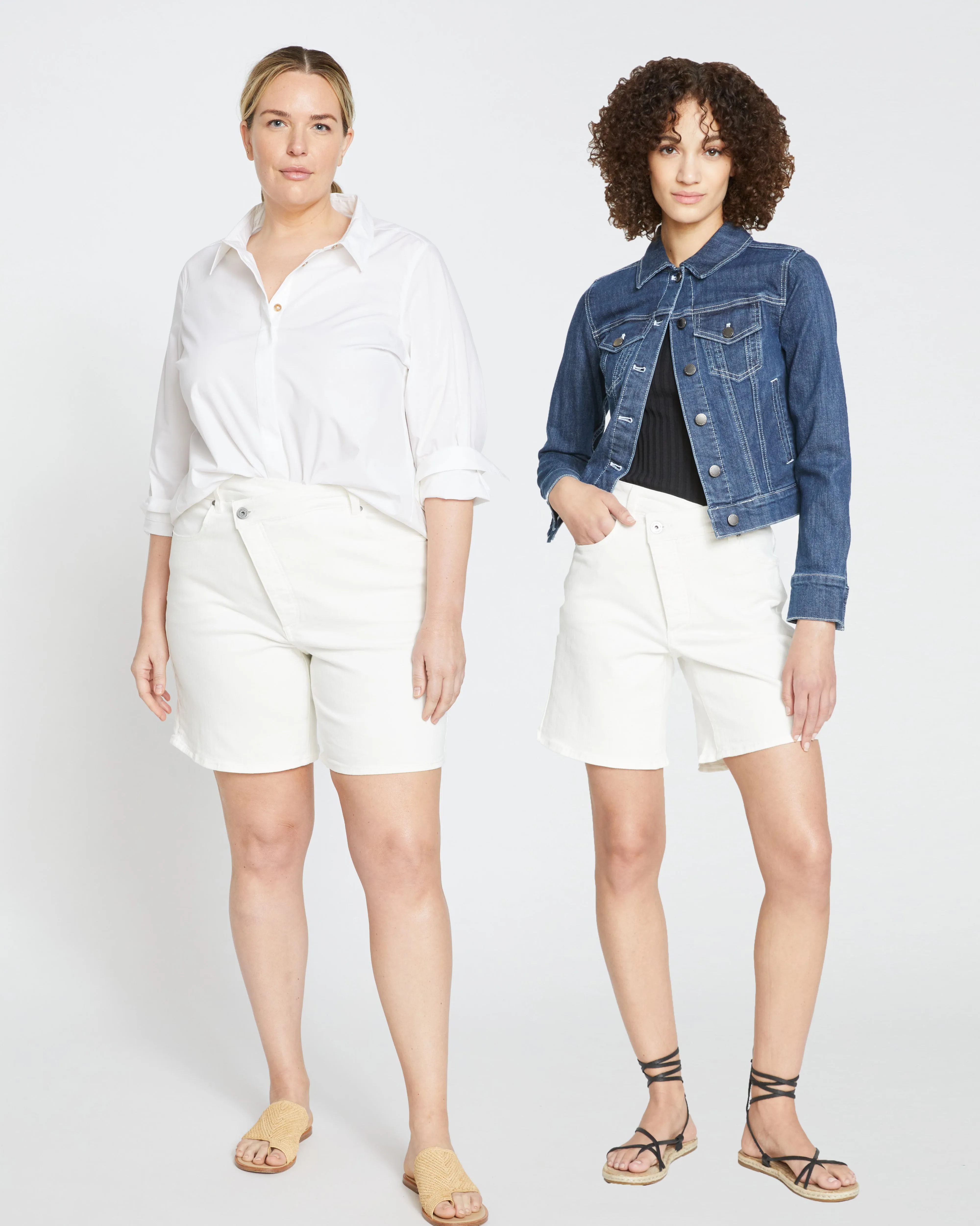 Katie High Rise Crossover Denim Shorts - White