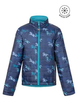 Kids Pony Tracks Reversible Quilted Jacket - Ink Run Free / Peacock