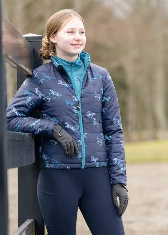 Kids Pony Tracks Reversible Quilted Jacket - Ink Run Free / Peacock