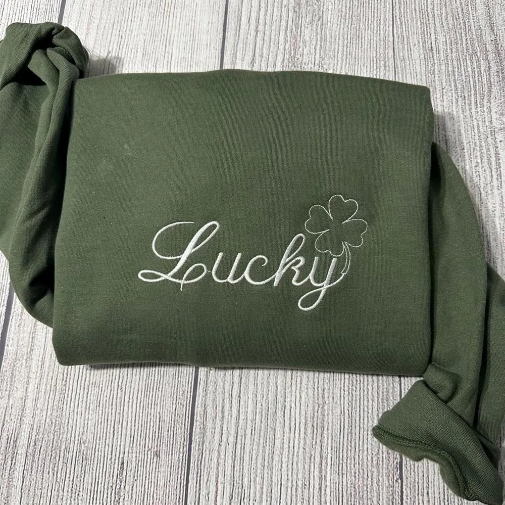 Lucky Shamrock Embroidered Sweatshirt, Women's Embroidered Sweatshirts