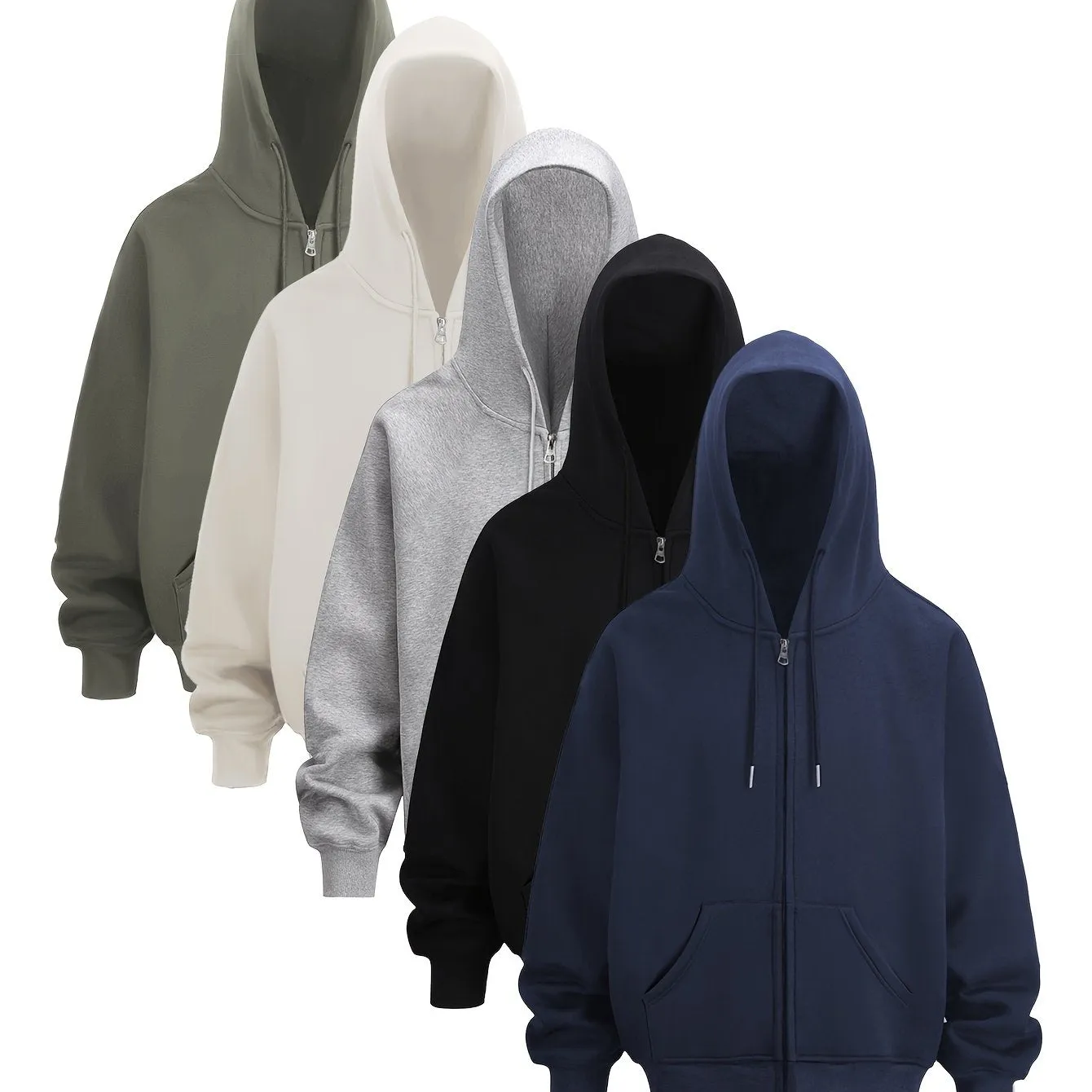 Men's Versatile Solid Color Zip-Up Hoodie - Casual