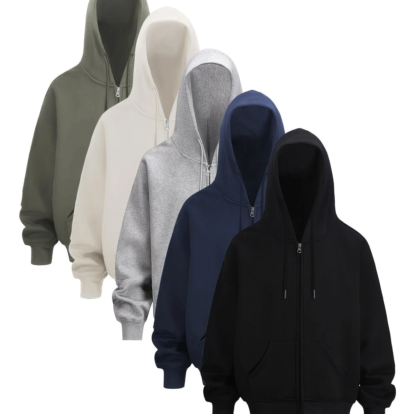 Men's Versatile Solid Color Zip-Up Hoodie - Casual