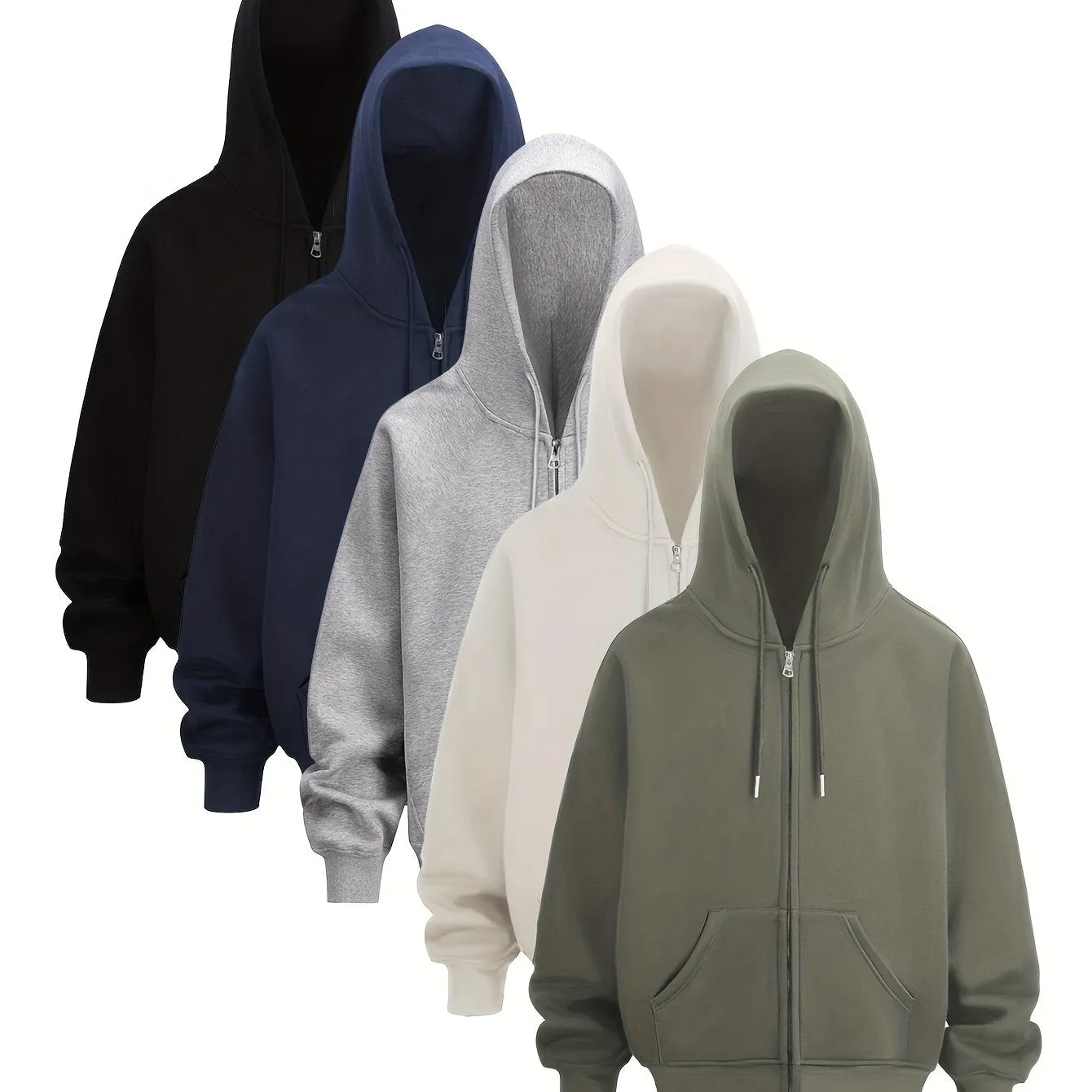 Men's Versatile Solid Color Zip-Up Hoodie - Casual