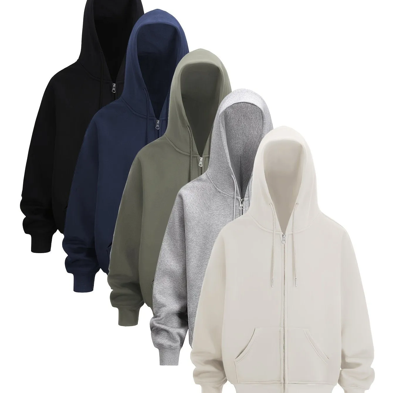 Men's Versatile Solid Color Zip-Up Hoodie - Casual