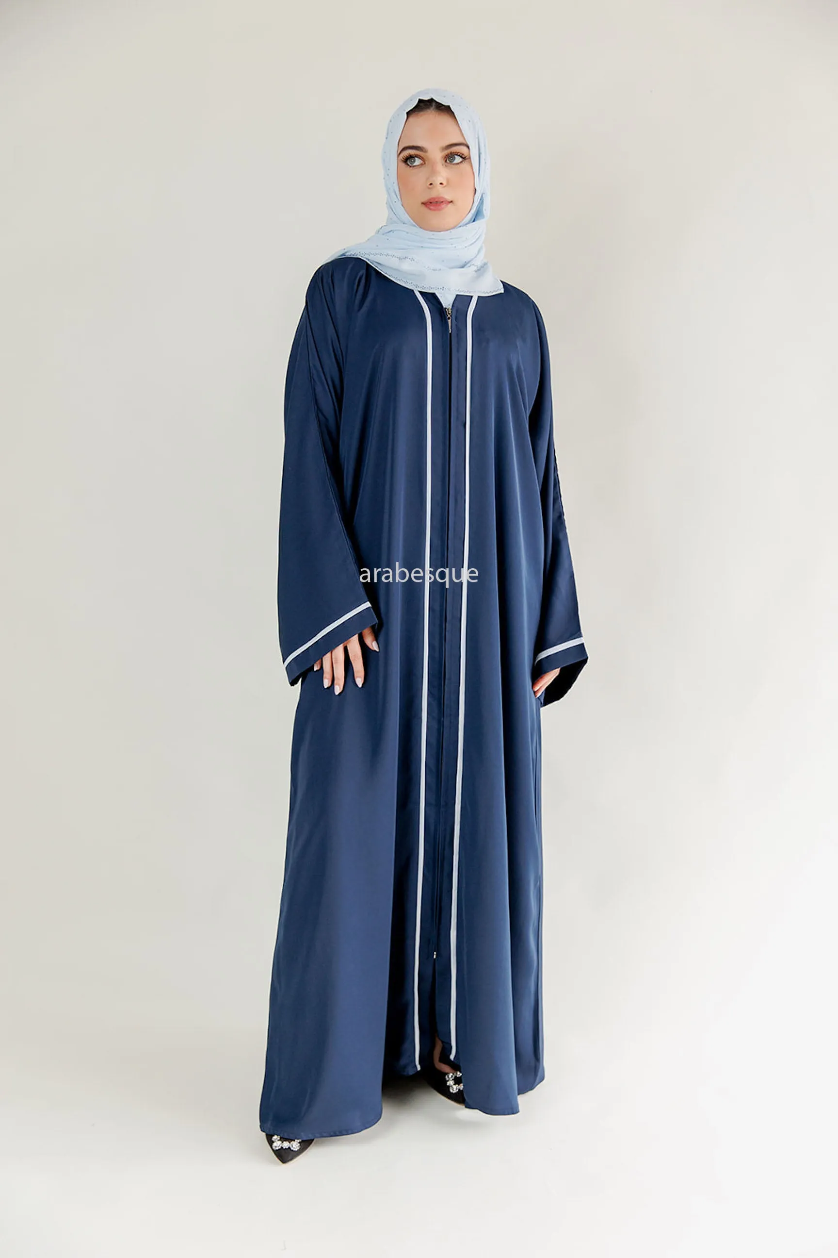 Navy Border Zip Abaya