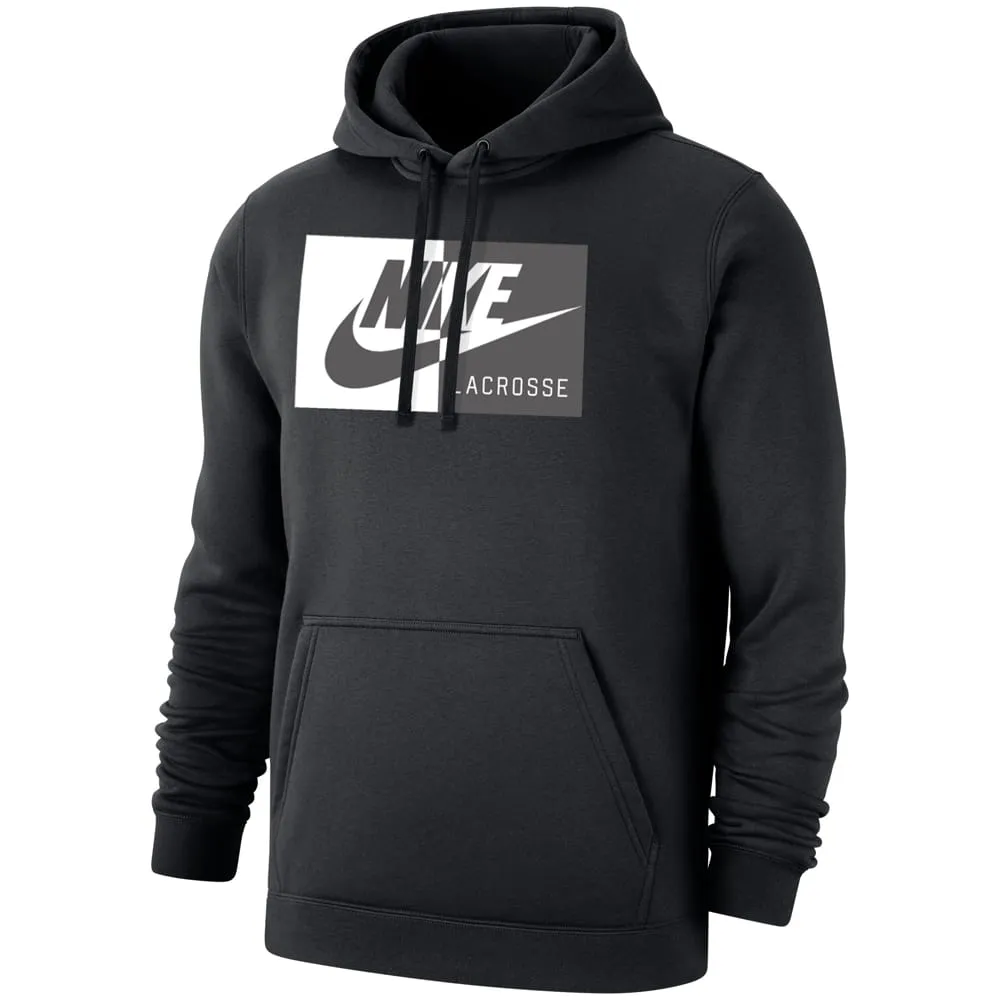 Nike Club Fleece Rectangle Logo Black Pullover Men's Lacrosse Hoodie