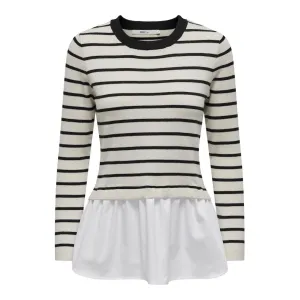 Only Womens Angie Life LS Mix Stripe Knit Sweater Cloud Dance/Black