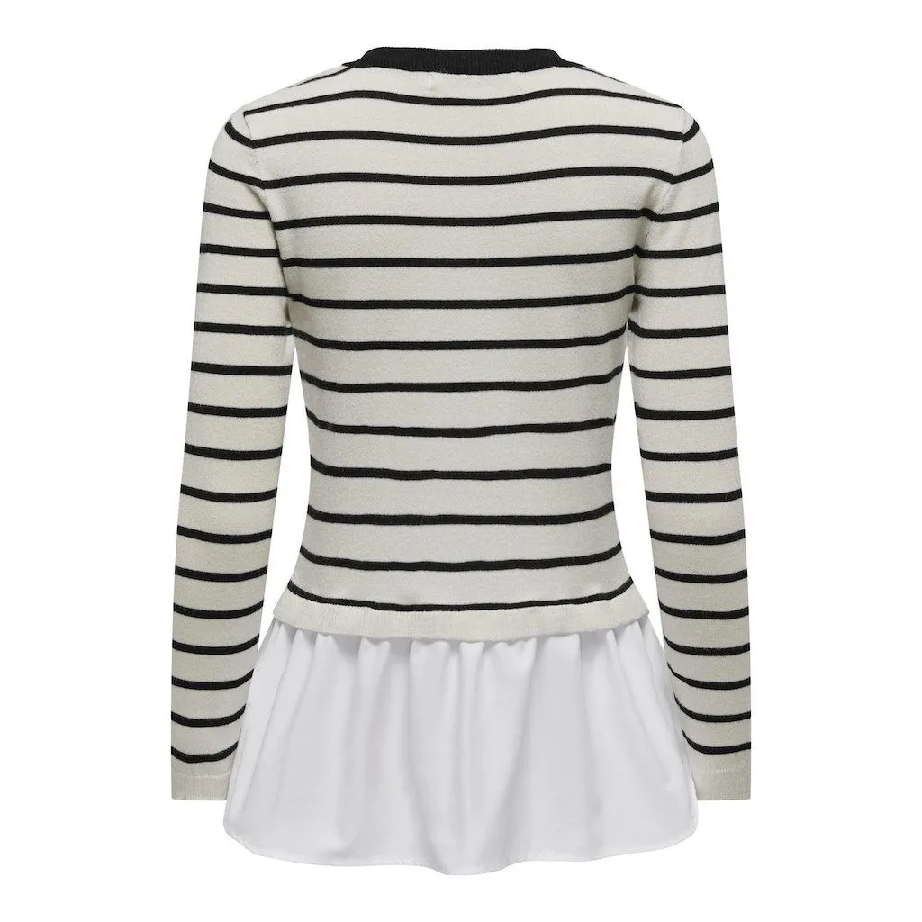 Only Womens Angie Life LS Mix Stripe Knit Sweater Cloud Dance/Black