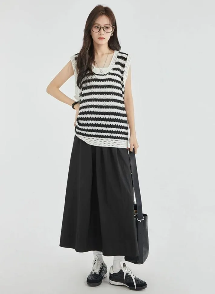 Open Knit Stripe Sweater Vest