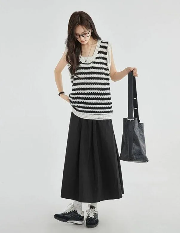 Open Knit Stripe Sweater Vest