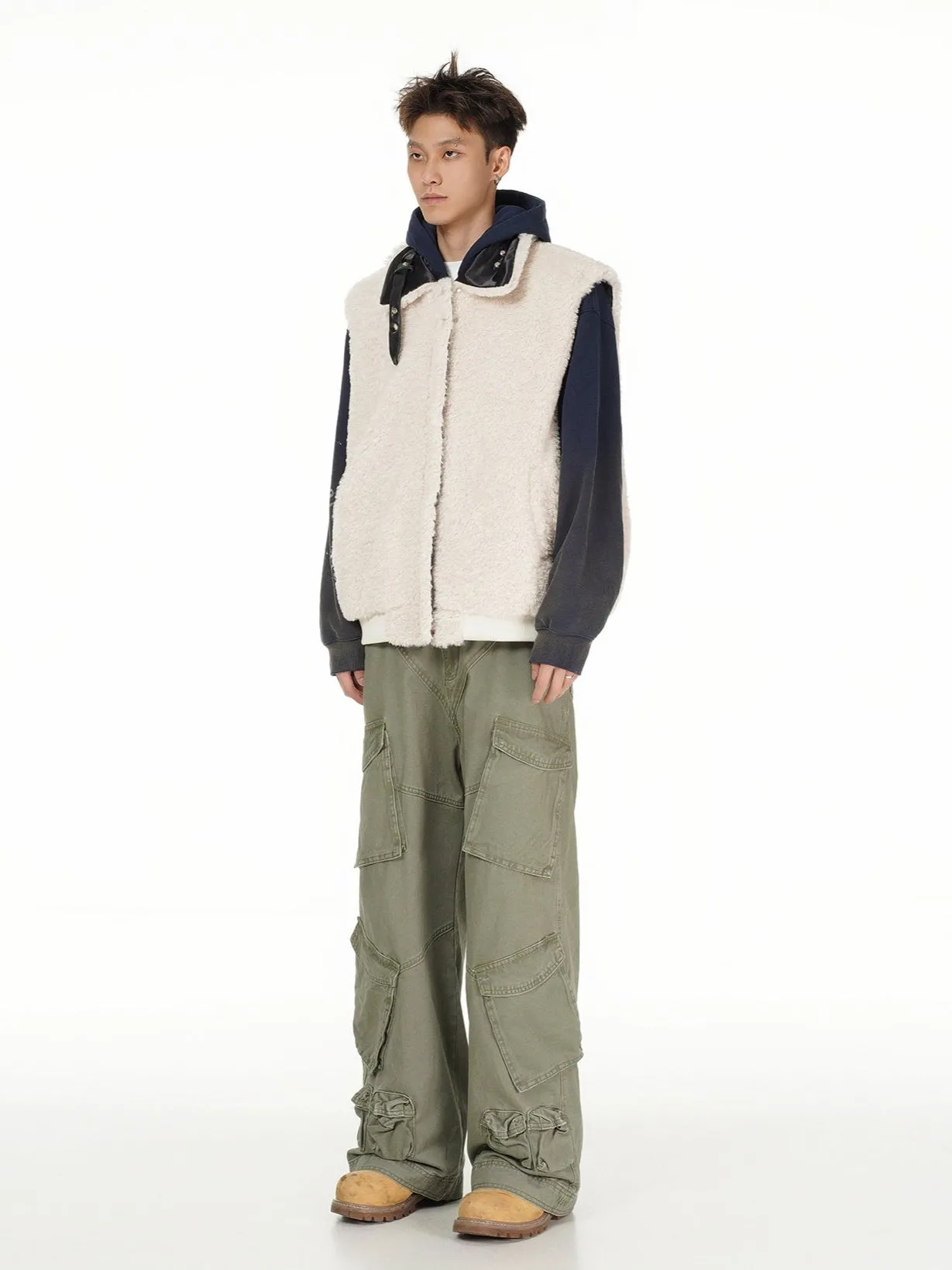Oversized Reversible Sherpa Lined Zip Vest