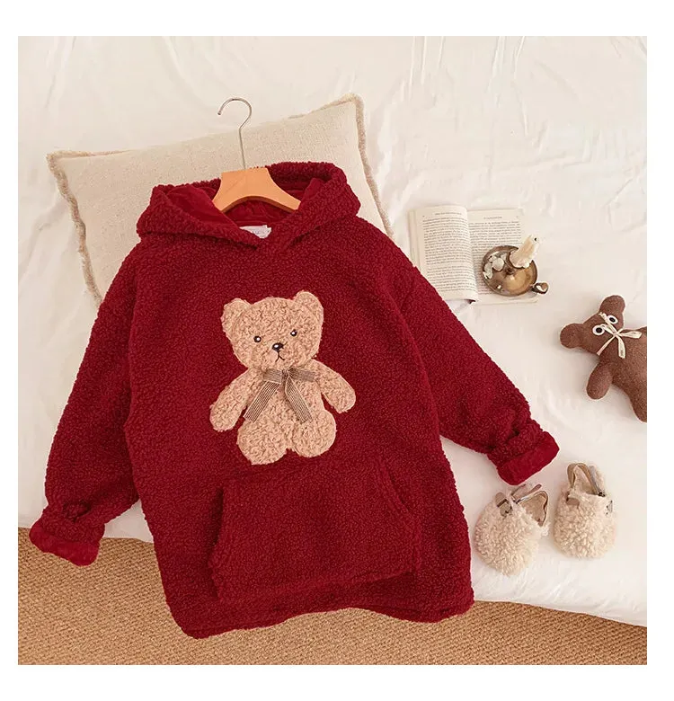 Red Rose Fuzzy Fleece Hoodies for Kid Girls