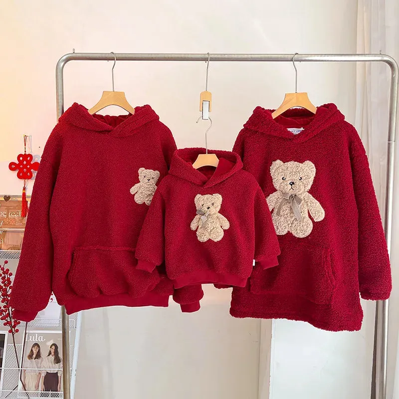 Red Rose Fuzzy Fleece Hoodies for Kid Girls