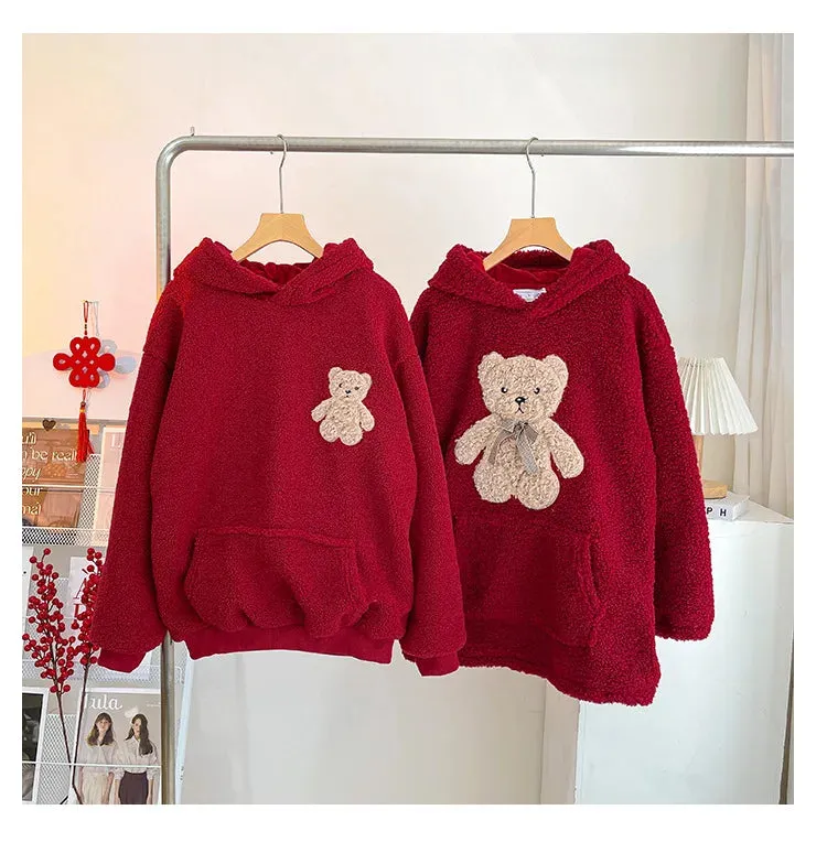 Red Rose Fuzzy Fleece Hoodies for Kid Girls