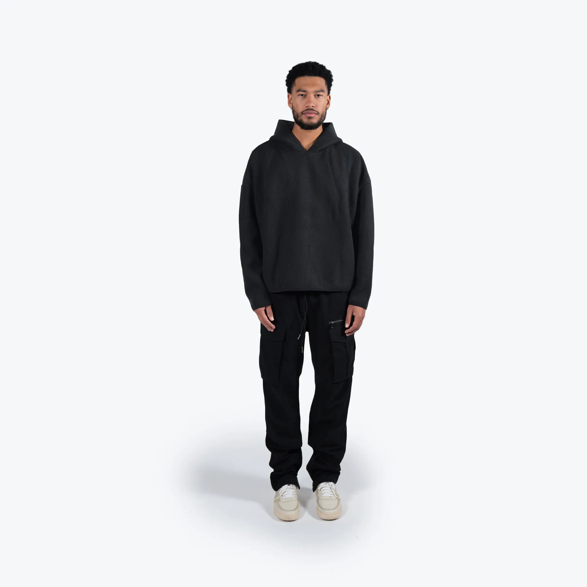 RIB KNIT HOODIE - CLASSIC BLACK