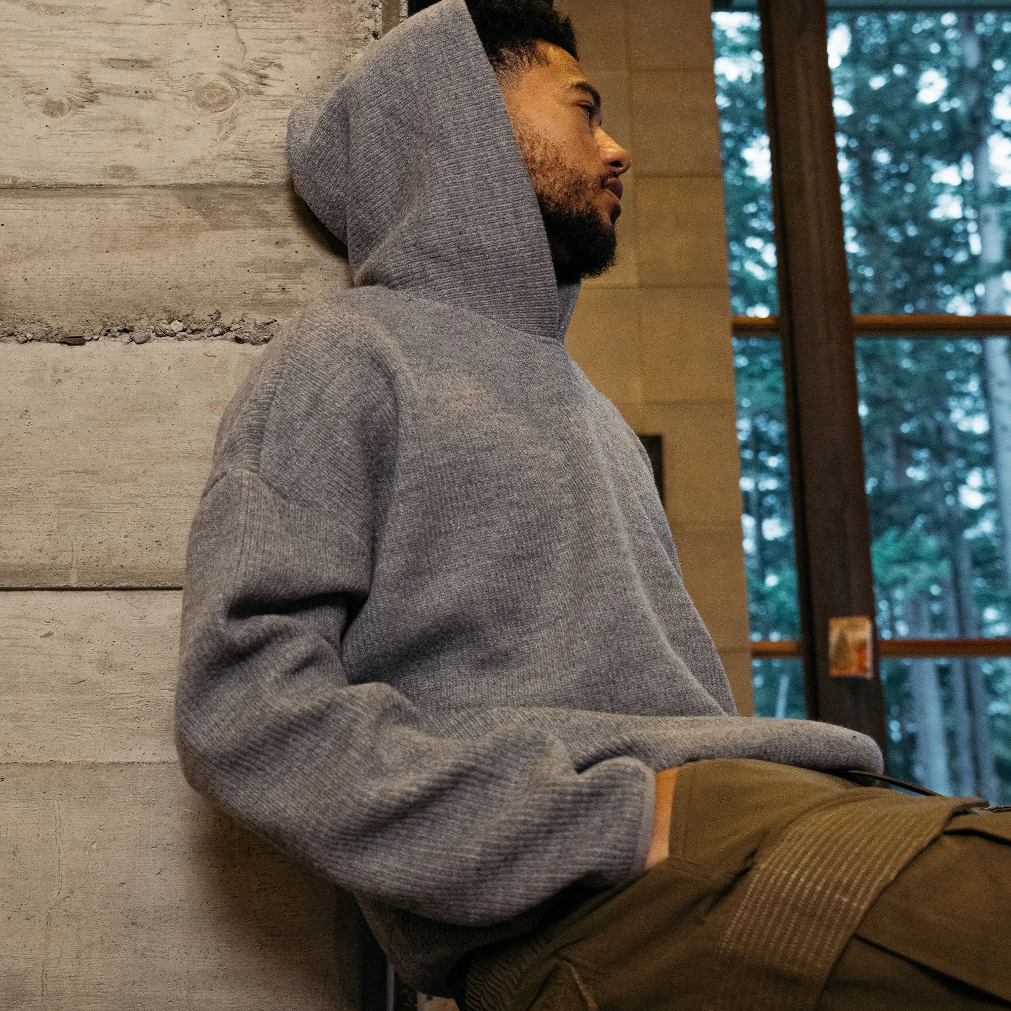 RIB KNIT HOODIE - CLASSIC BLACK