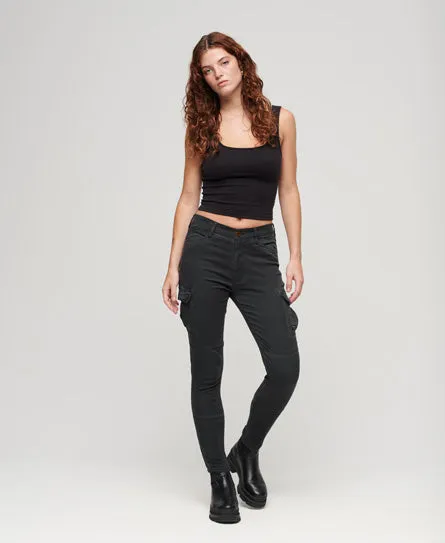 Skinny Fit Cargo Pants - Washed Black